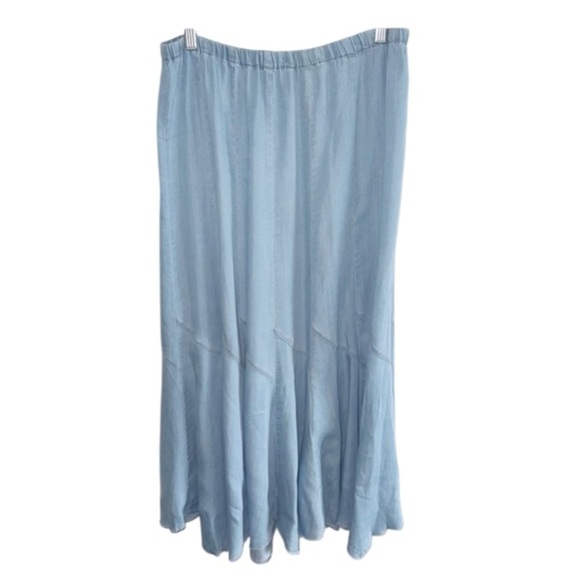 Philosophy Skirt Blue Chambray Sz Med Pull-On Angled A-Line Seamed Rock-A-Billy - Picture 2 of 16
